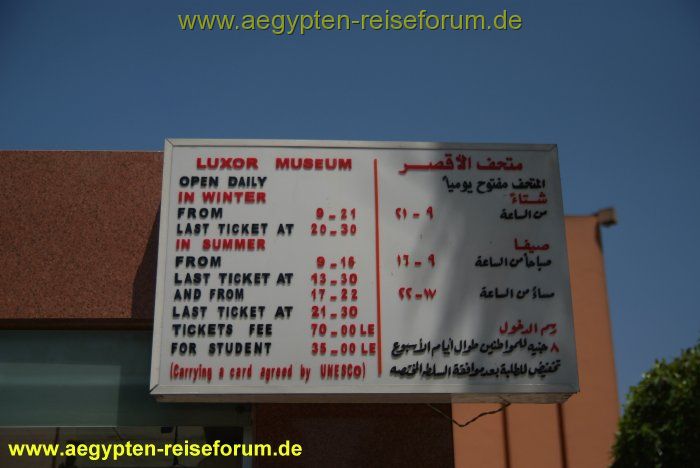 Preisliste Luxormuseum